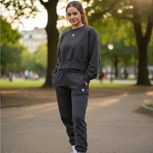 Adidas Essential Cropped Sweat Set - Black - Size S